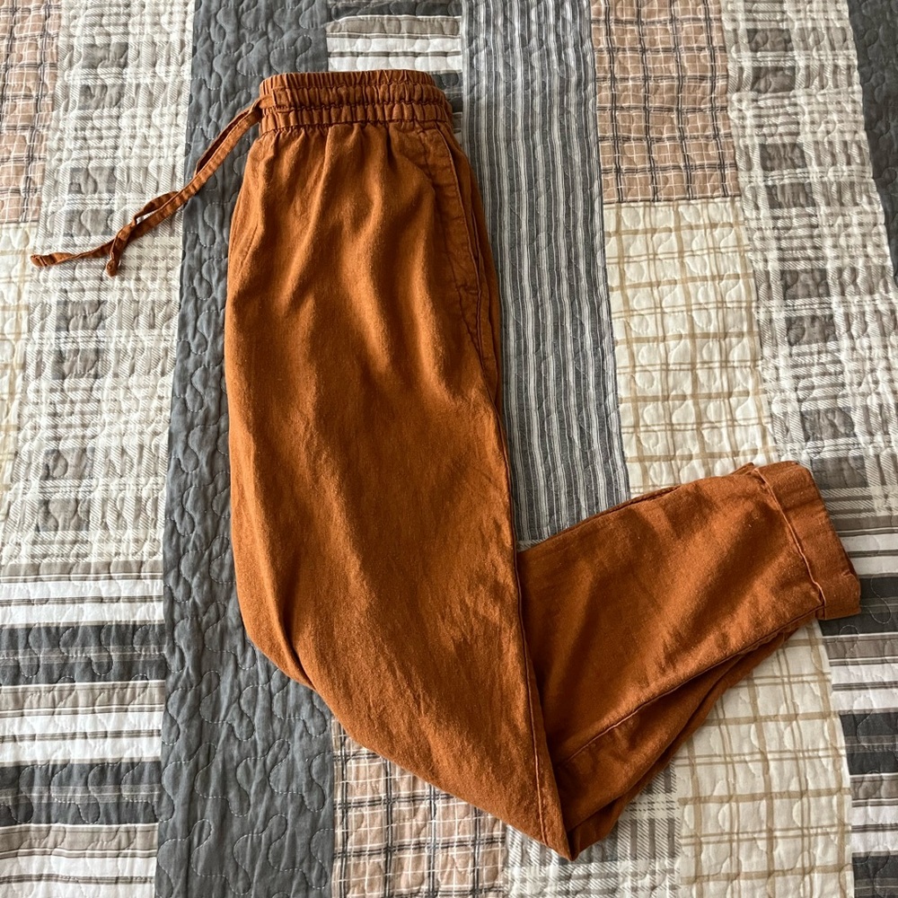 Women's Ochre Colored Linen Pants